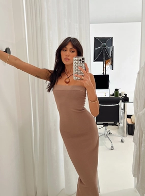 Vista Strapless Midi Dress Brown Tailored Layers