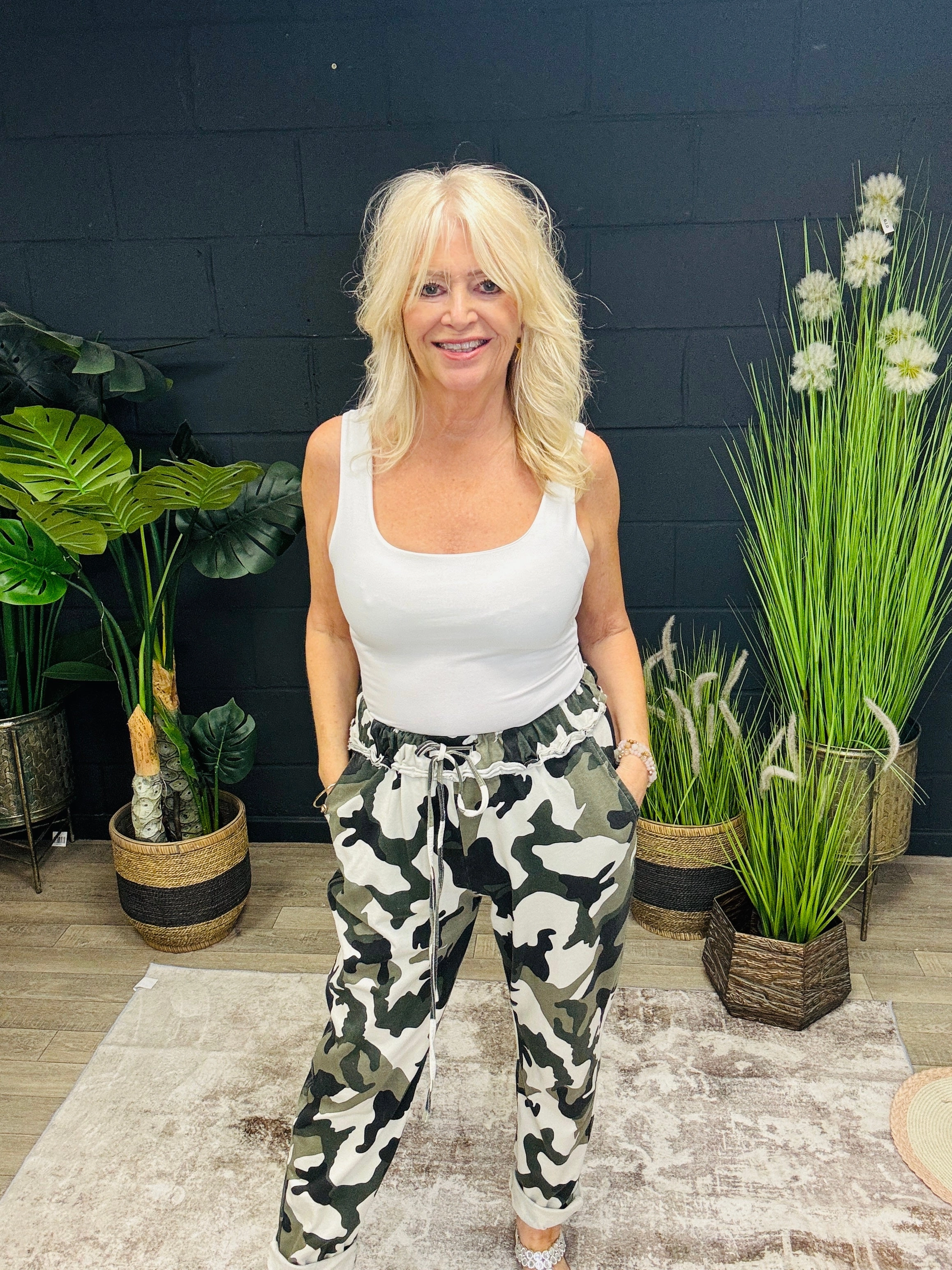 Quick Comfort Design Cozy Casual Vivienne Camo Trousers