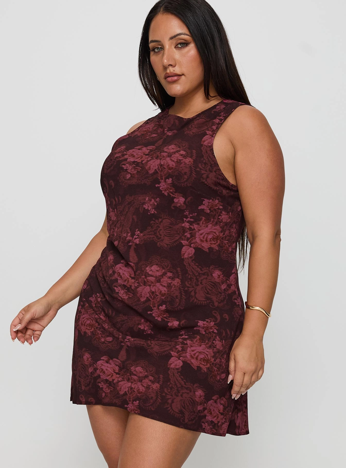 Chilly Comfort Vivre Mini Dress Burgundy Paisley Curve