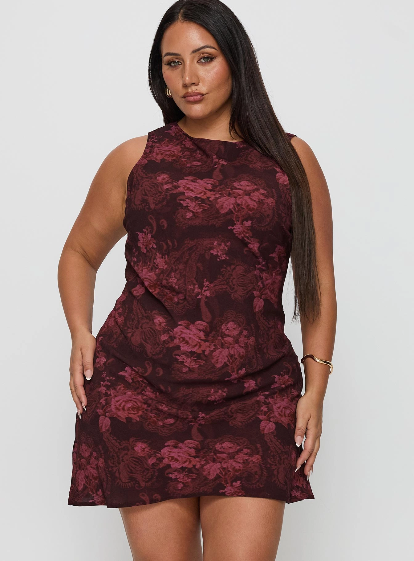 Vivre Mini Dress Burgundy Paisley Curve Day Ready Look Scandi Light
