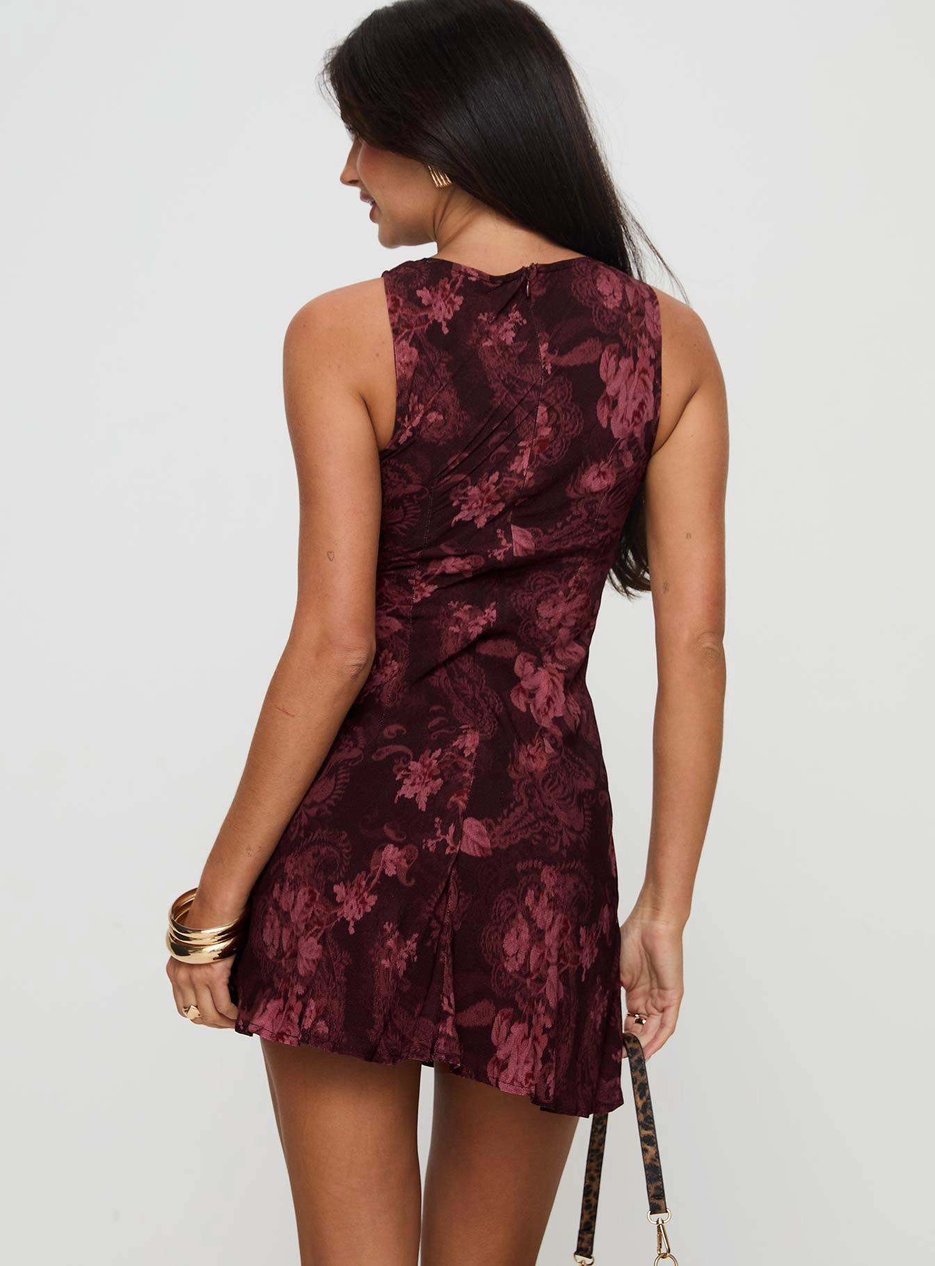 Vivre Mini Dress Burgundy Paisley Tall Lightweight-Structure