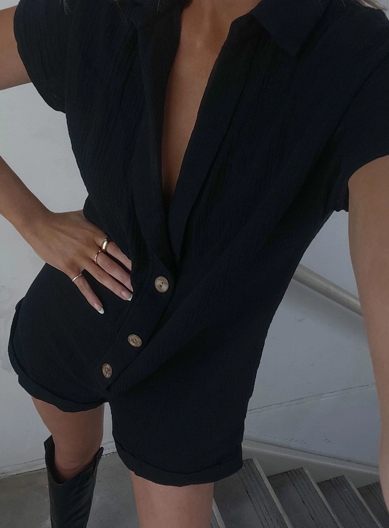 Vixen Playsuit Black Youthful Look Cozy Design