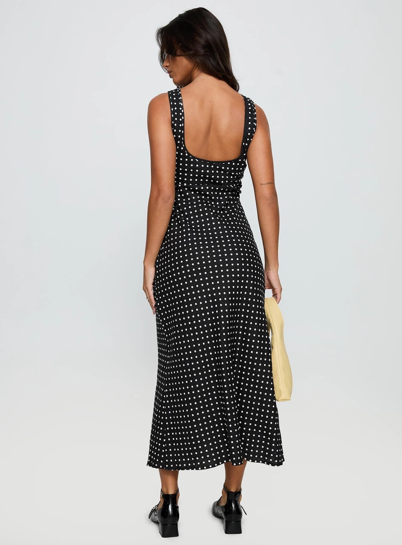 Smart and Sleek Festival Mood Voyager Linen Blend Midi Dress Black Polka