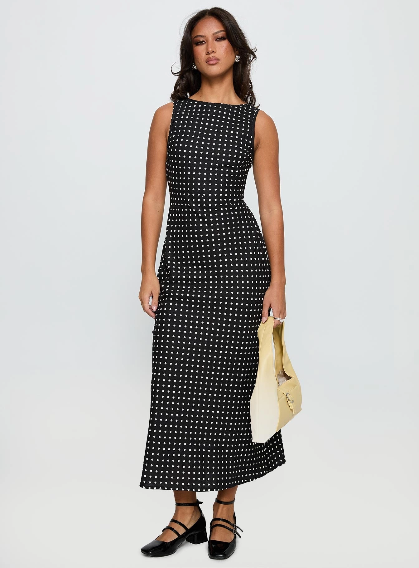 Voyager Linen Blend Midi Dress Black Polka Luxe Appeal
