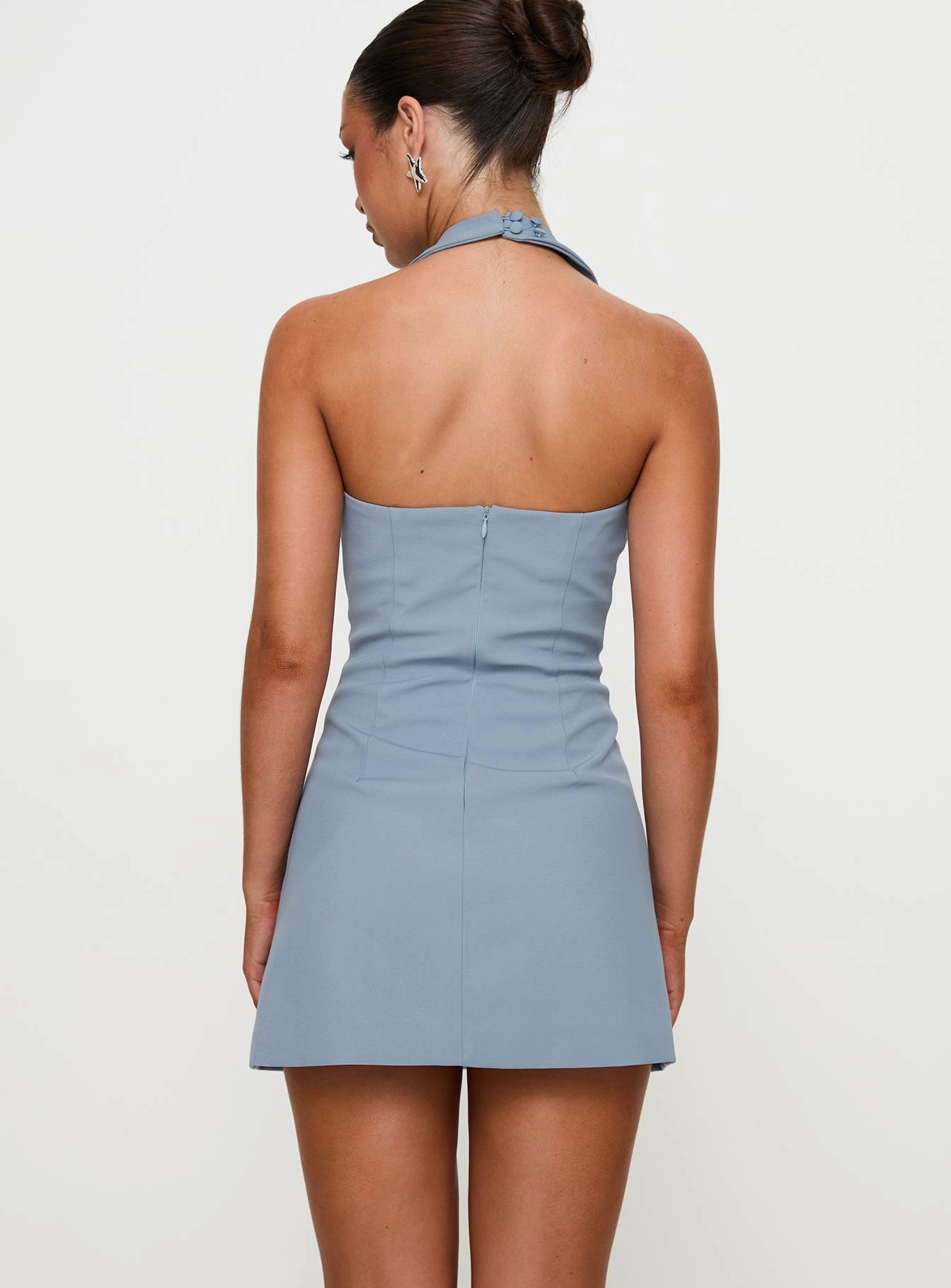 Chill Lines french chic Vyxen Halter Mini Dress Blue
