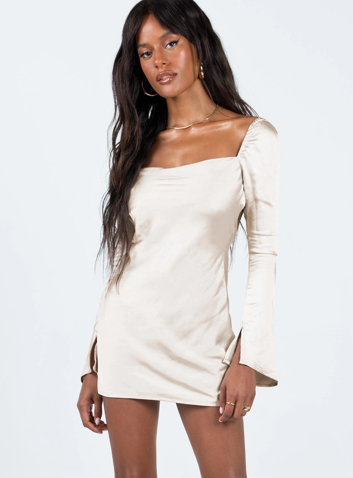 Vibrant Style Light Rhythm Wallum Long Sleeve Mini Dress Champagne