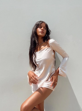 Vintage-Inspired Body Fit Wallum Long Sleeve Mini Dress Champagne