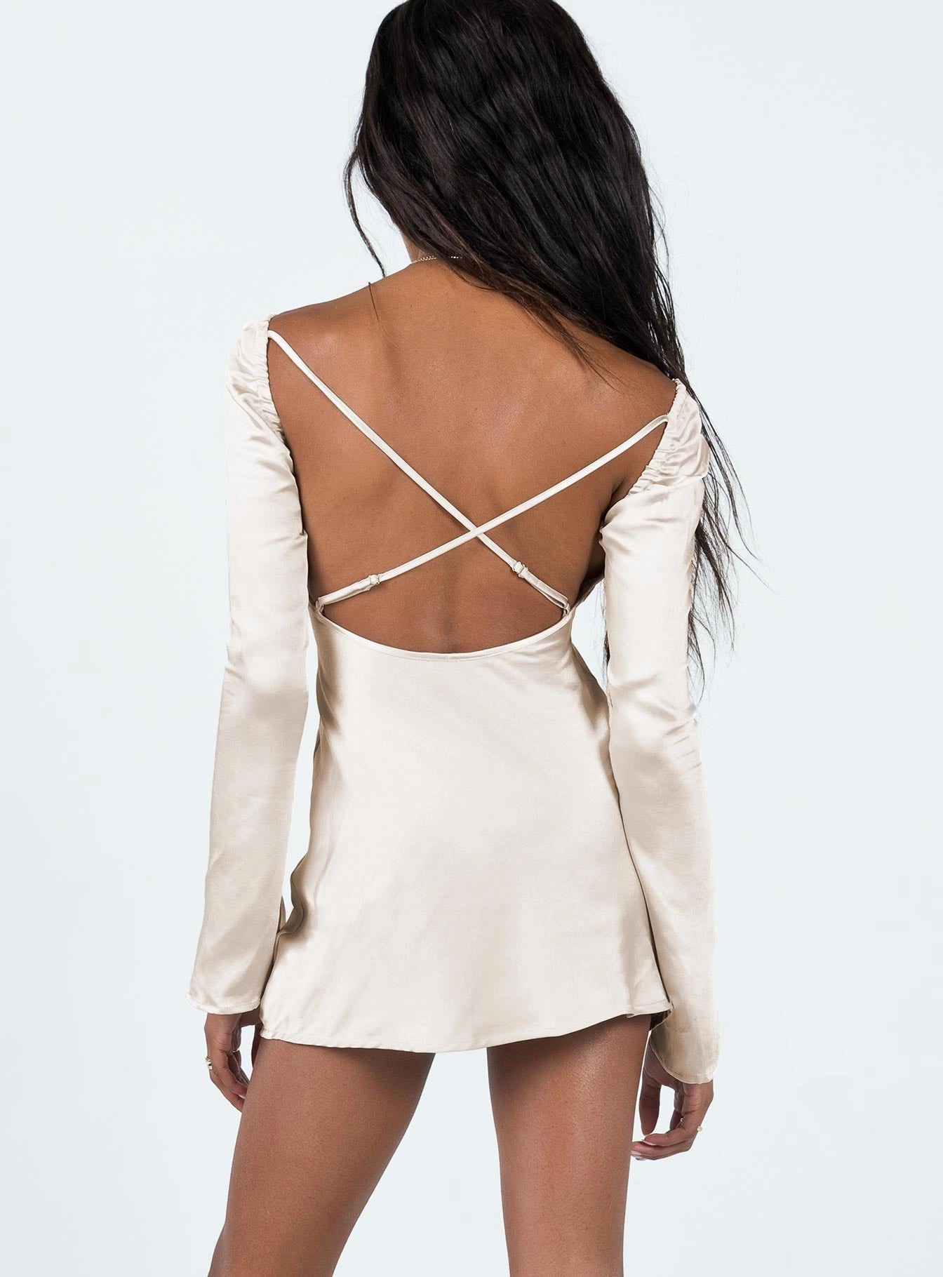 Sheer Overlay PlushLining Wallum Long Sleeve Mini Dress Champagne