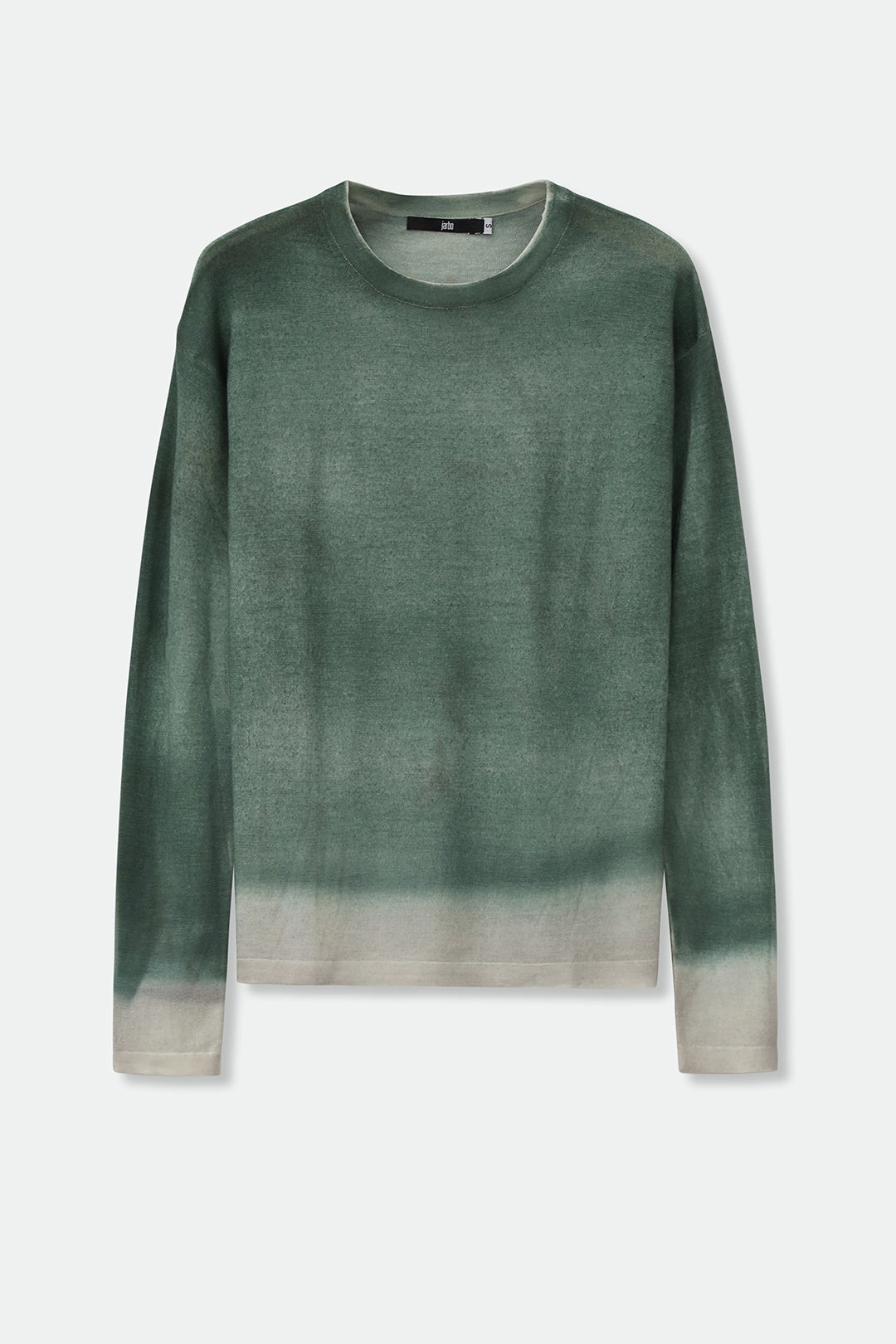 Eco Friendly Material Winter Layering Look SHILOH CREW IN HAND-DYED CASHMERE FERN BUFF BEIGE STRIPE
