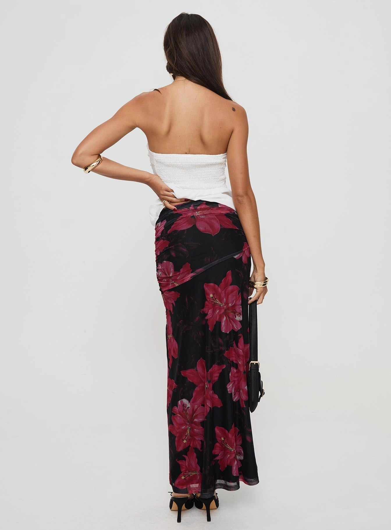 Cooperi Maxi Skirt Black / Red Floral City Ready Layered Look