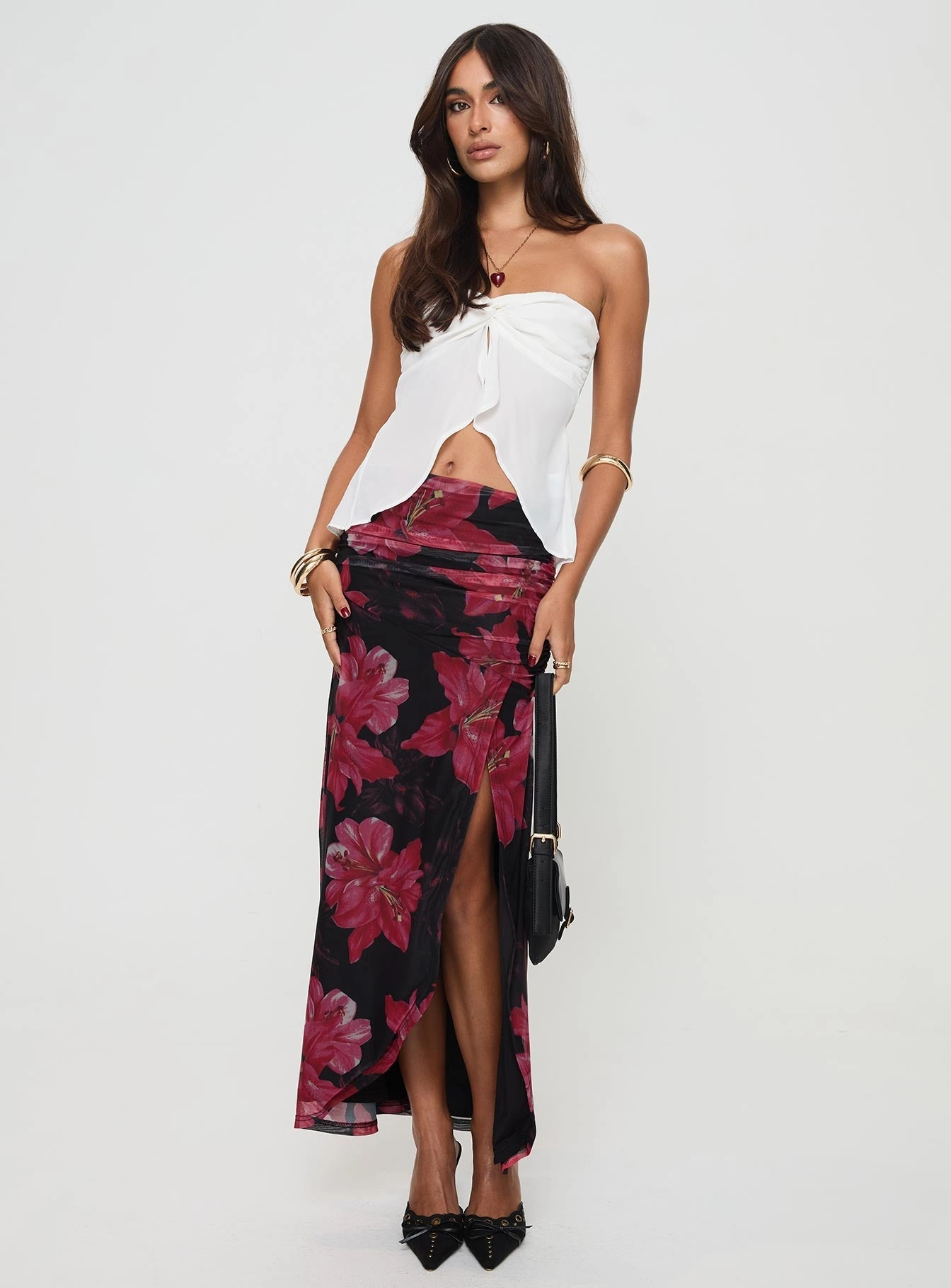 Cooperi Maxi Skirt Black / Red Floral Simple Layers