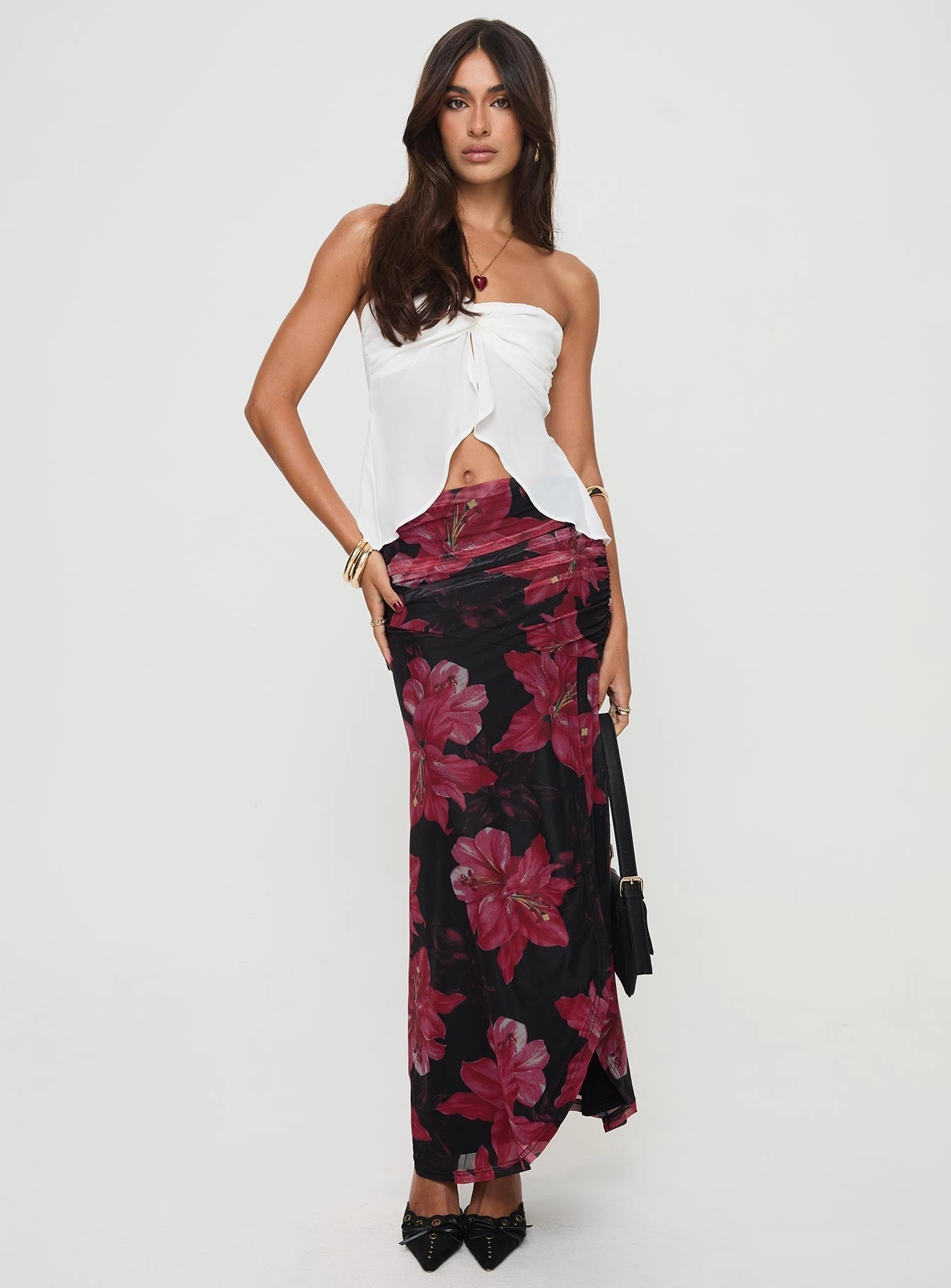 Business Meeting Cooperi Maxi Skirt Black / Red Floral