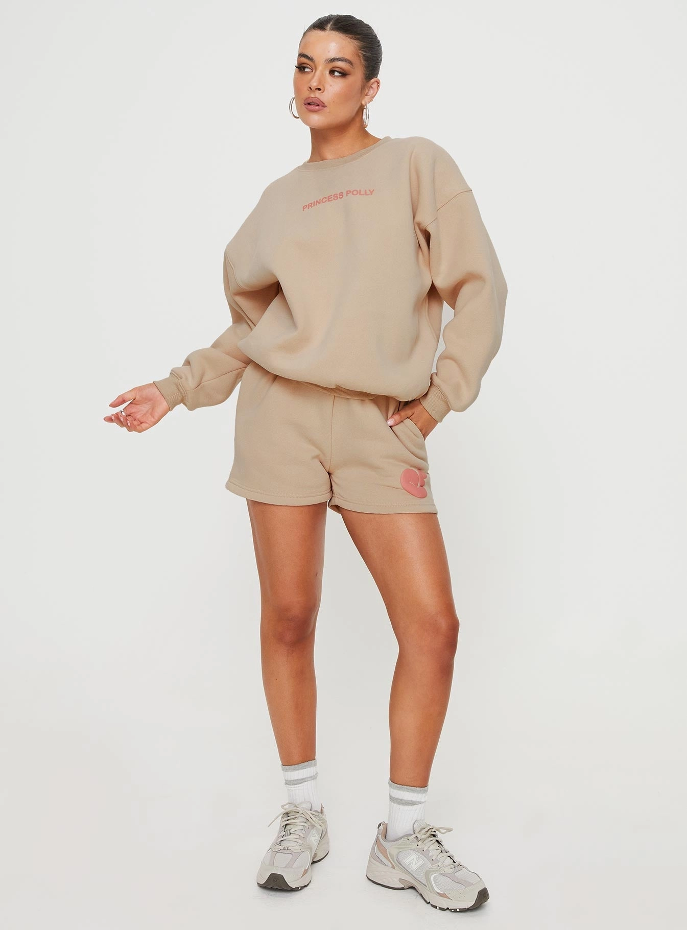 Chill Wear Princess Polly Sweat Short Bubble Text Sand/ Pink