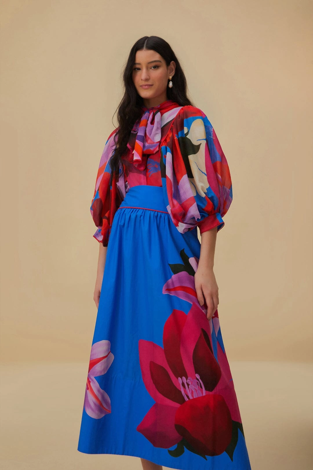 Watercolor Floral Blue Midi Skirt Trendy Mood