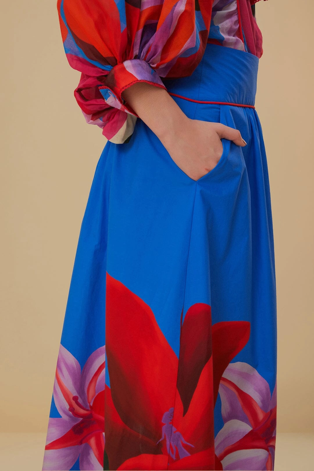 Watercolor Floral Blue Midi Skirt Sleek Motion