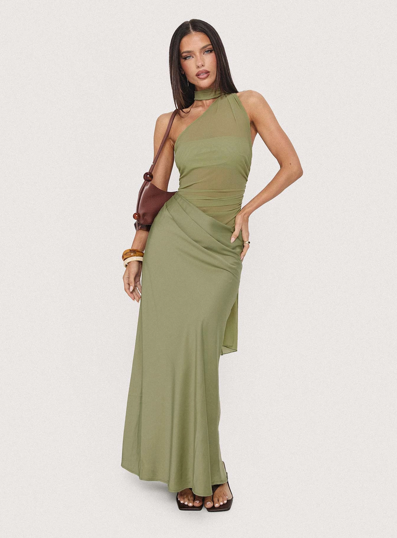 Pastel Sky Indiara Halter Mesh Maxi Dress Green