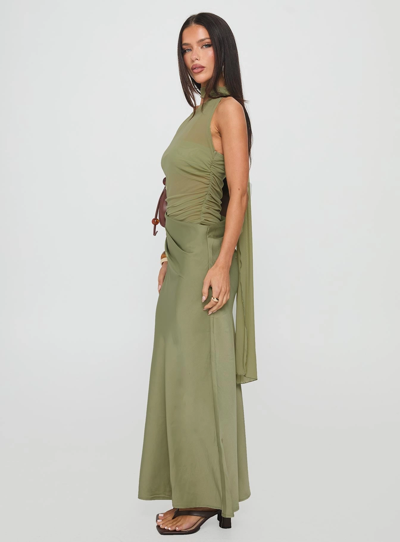 Indiara Halter Mesh Maxi Dress Green Festive Mood Natural Form