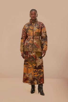 Gold Savana Dream Reversible Puffer Jacket Stretch Fabric