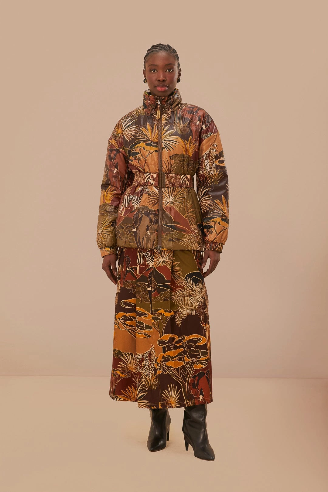 Gold Savana Dream Reversible Puffer Jacket Stretch Fabric