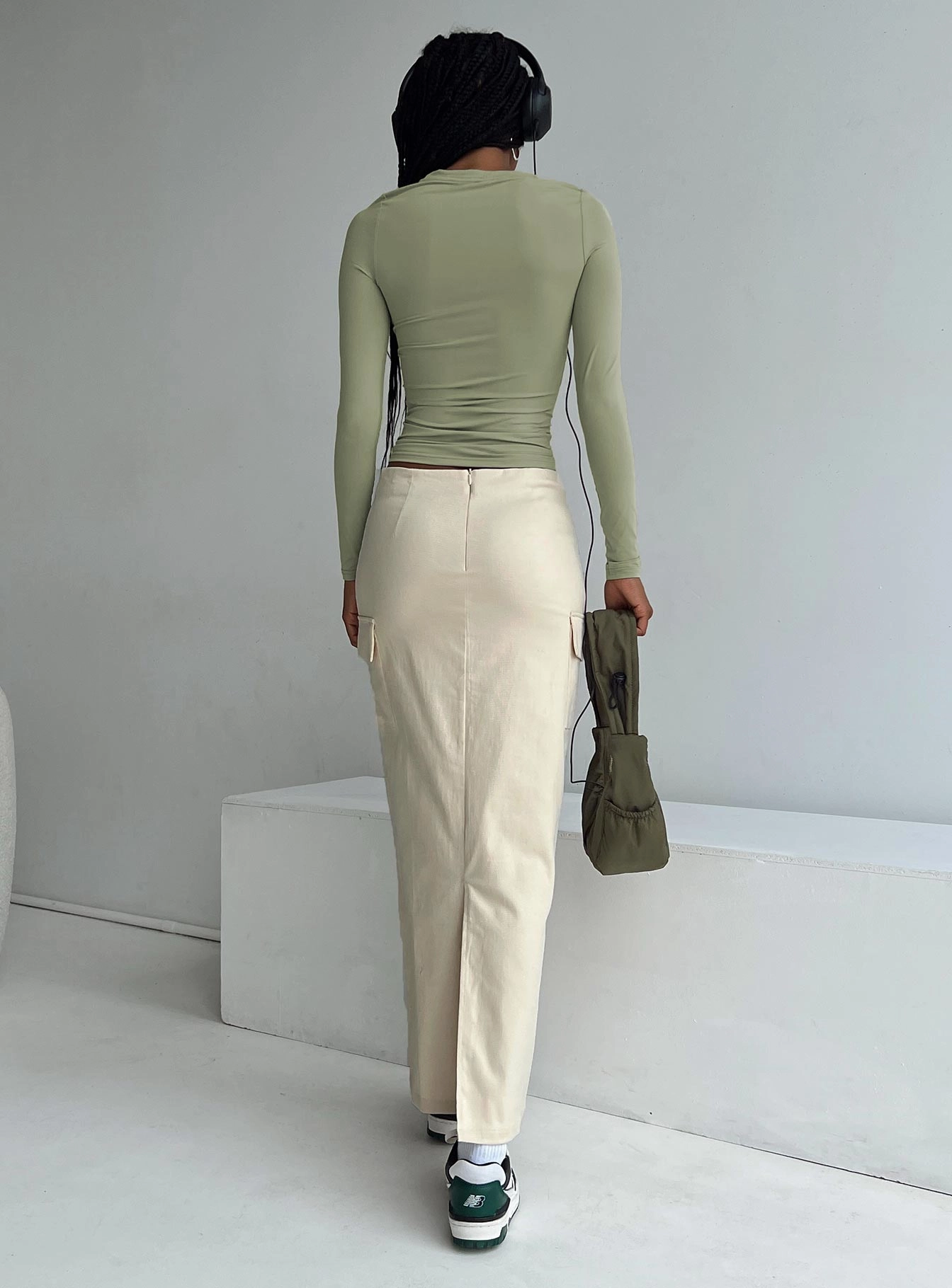 Influencer Style Asymmetrical Cut My Girl Maxi Skirt Beige
