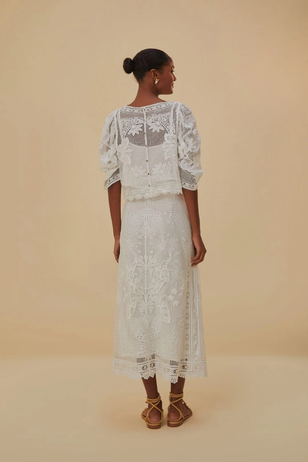 Road Trip Tropical theme White Guipure Midi Skirt