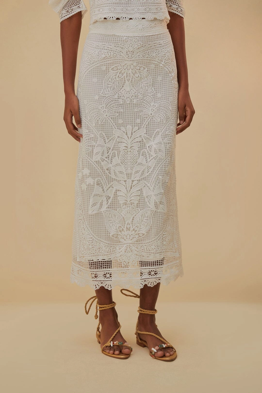 White Guipure Midi Skirt Autumn Stroll slim fit