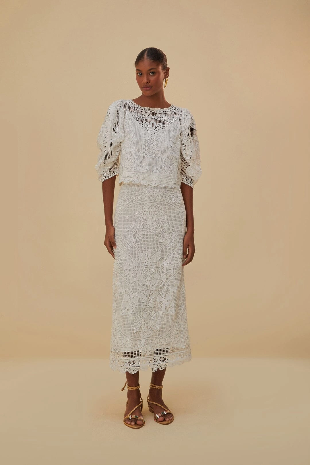 White Guipure Midi Skirt Dance Practice