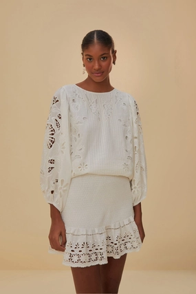 White Richelieu Mini Skirt Pleated design