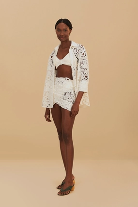 White Sun Eyelet Wrap Mini Skirt Fresh Texture Artisanal Craft