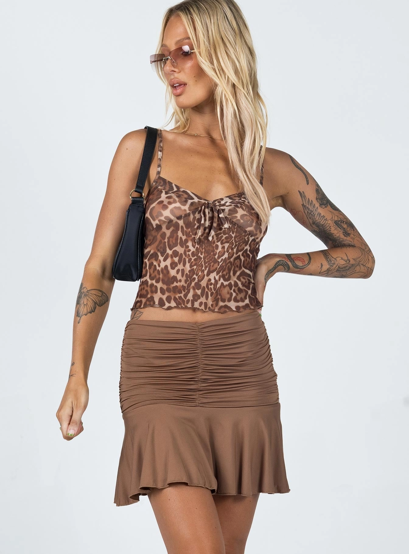 Wilcox Mini Skirt Brown lace accents Cotton Rich