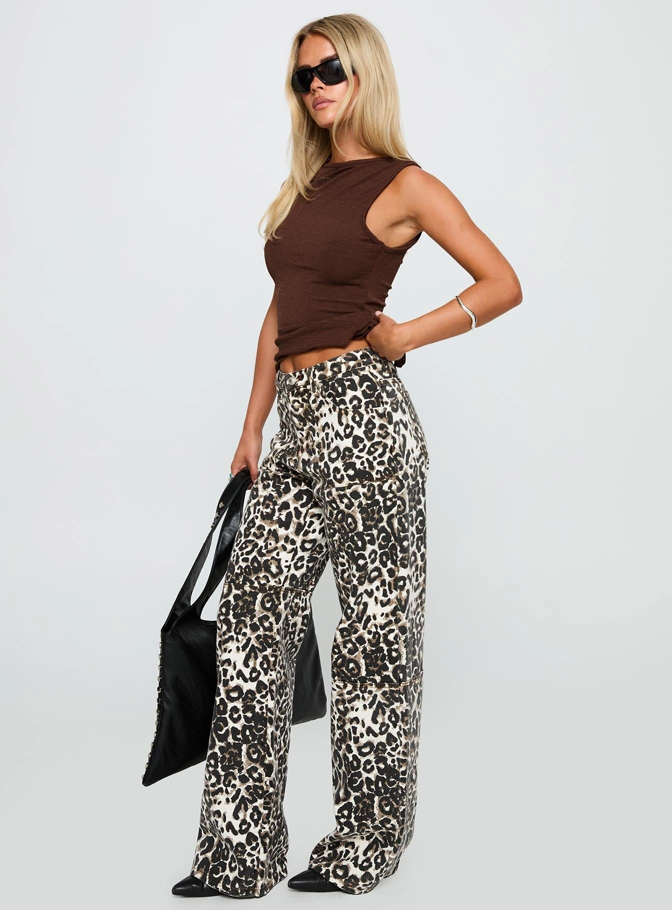 Eco Friendly Dye Wild Ride High Rise Wide Leg Cargo Jeans Leopard