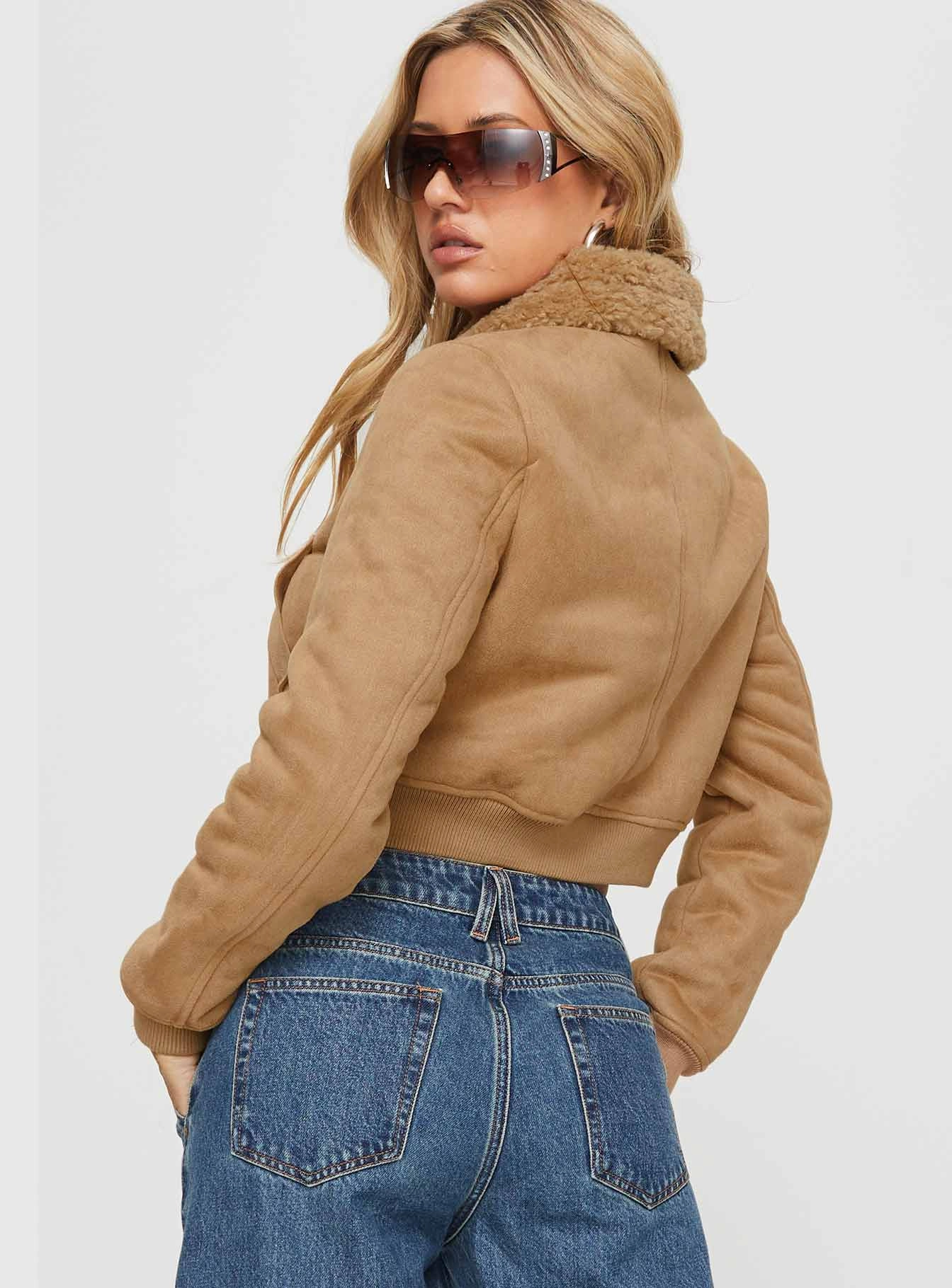 Soomers Shearling Trim Bomber Jacket Brown WindproofTechnology Top Guard