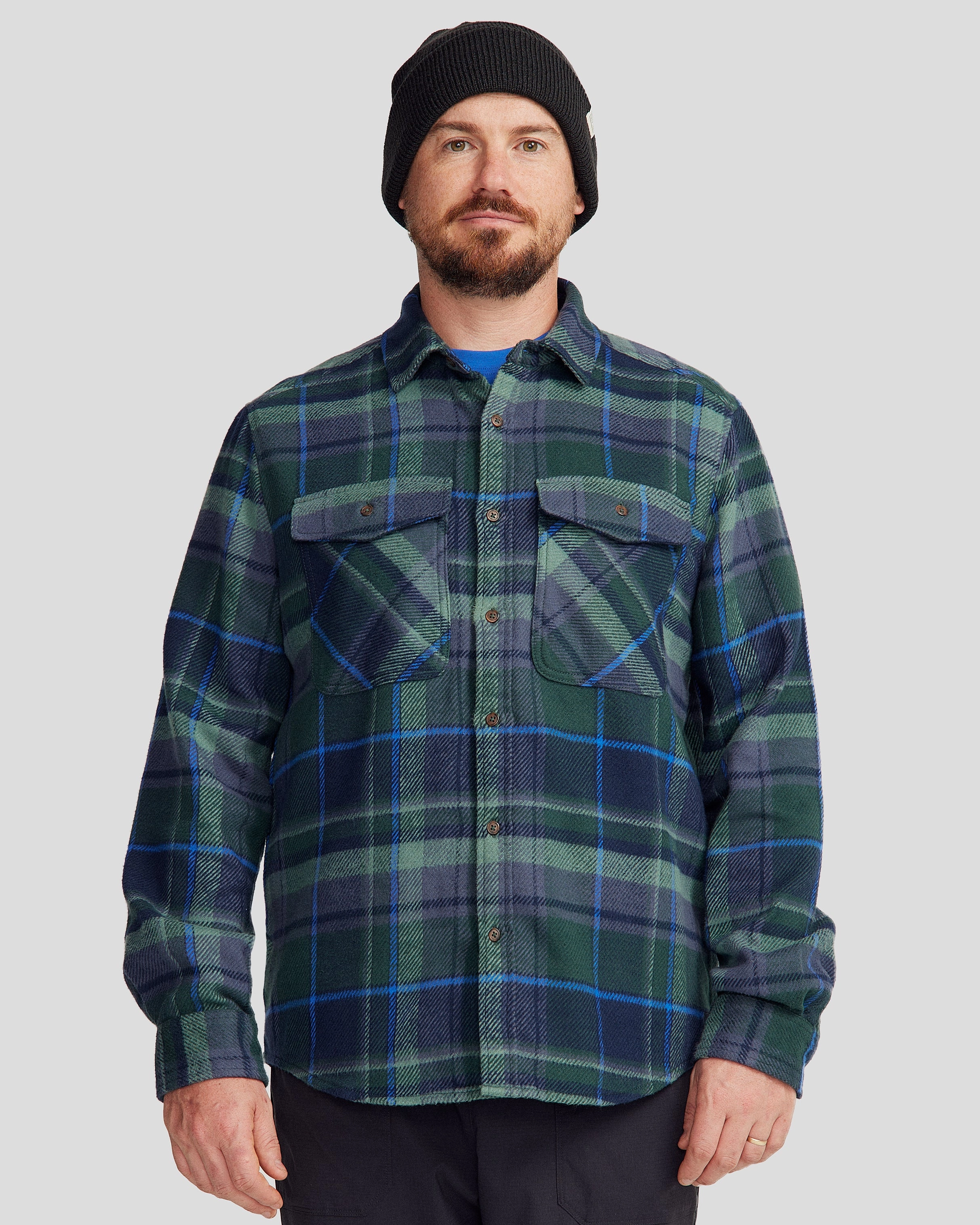 Sports Ready Adjustable Hem Men's Huntly Long Sleeve Shirt - Hut Plaid Deep Forest