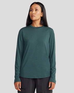 Women's 100% Merino Long Sleeve Crew Top - Deep Forest Smart Look Active Design