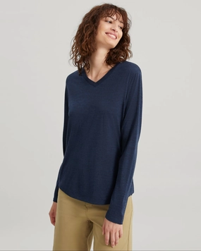Quick Fit Women's 100% Merino Long Sleeve V-Top - Midnight Navy Marle