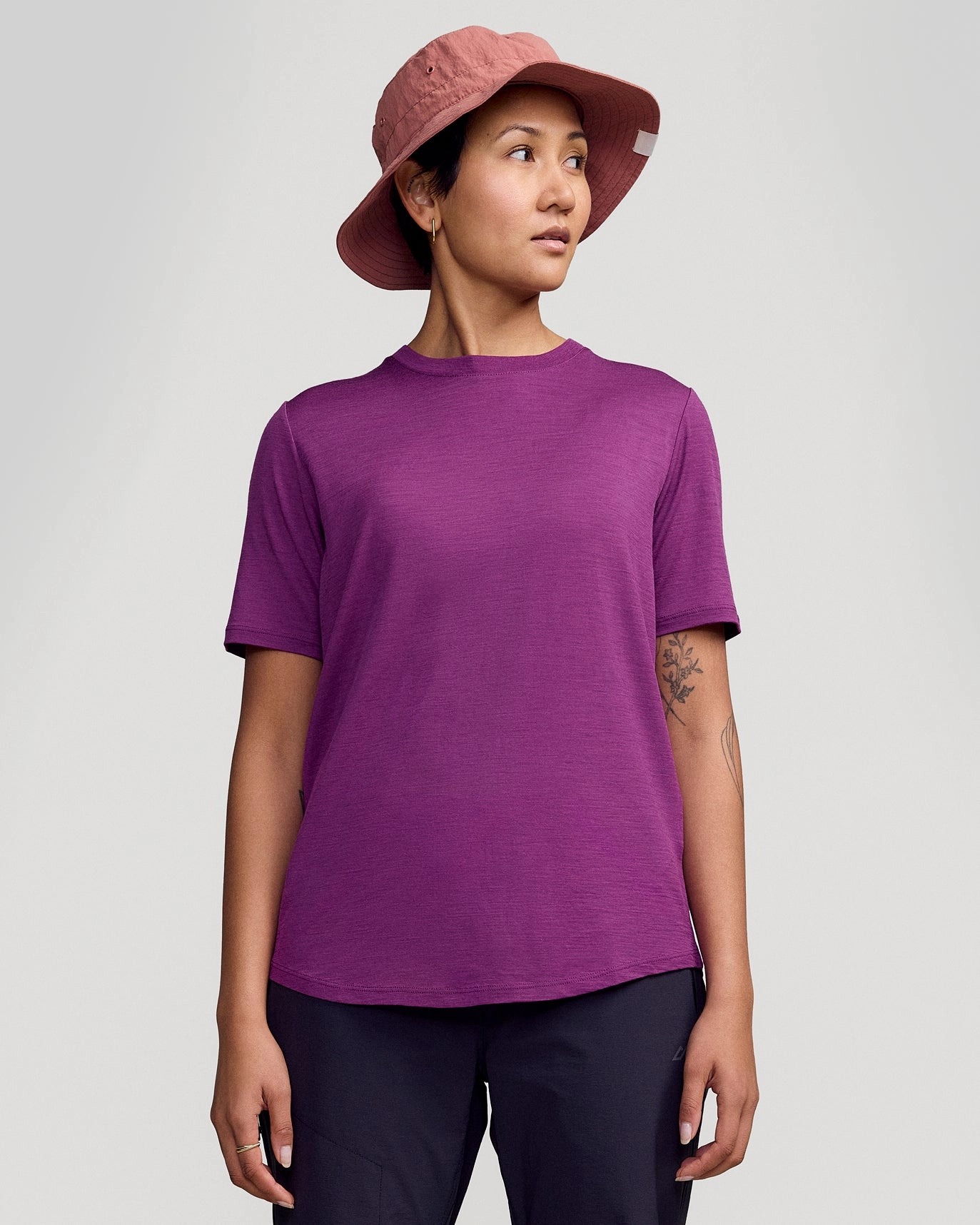 Low Maintenance Care Breathable Waistband Women's 100% Merino Short Sleeve Crew Top - Berry