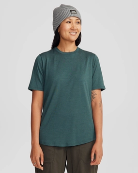 Women's 100% Merino Short Sleeve Crew Top - Deep Forest Flexible Fabric