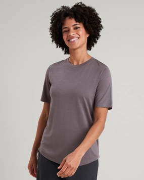 Women's 100% Merino Short Sleeve Crew Top - Light Quartz Knit Design Wear