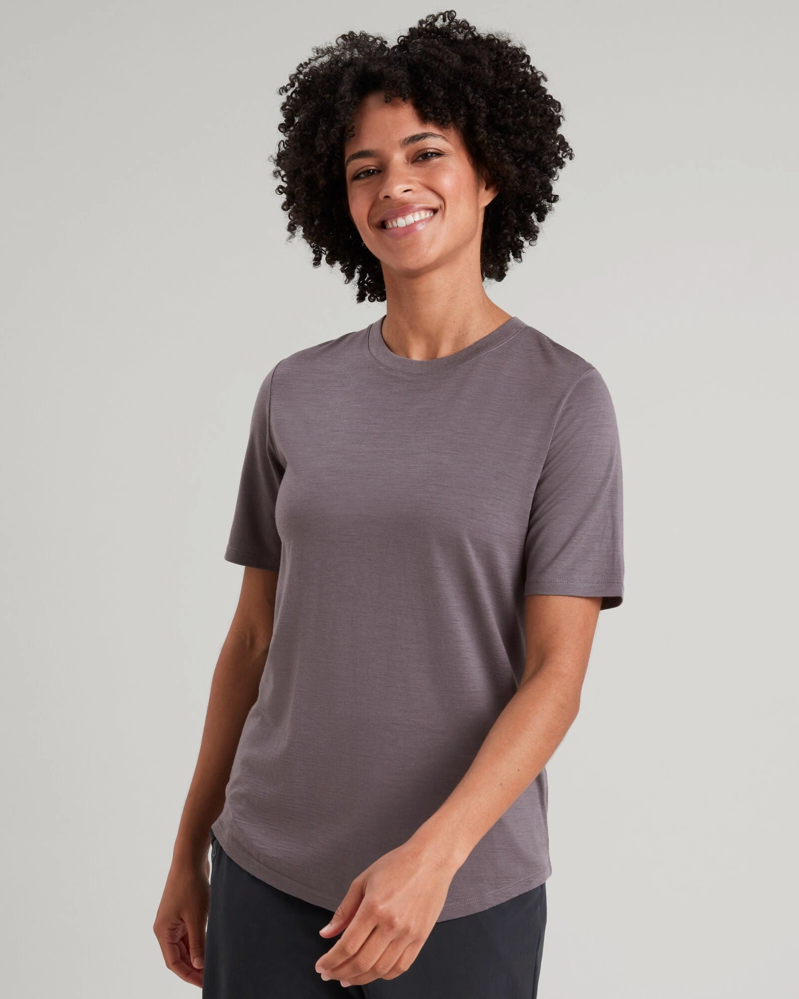 Women's 100% Merino Short Sleeve Crew Top - Light Quartz Smart Fashion winter warmth