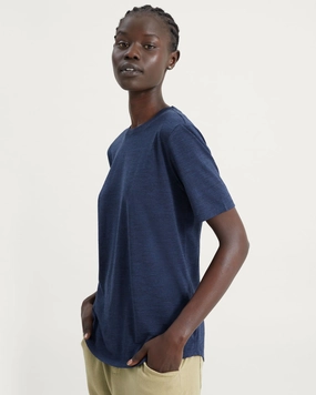 Women's 100% Merino Short Sleeve Crew Top - Midnight Navy Marle Cozy Essentials Simple Fit