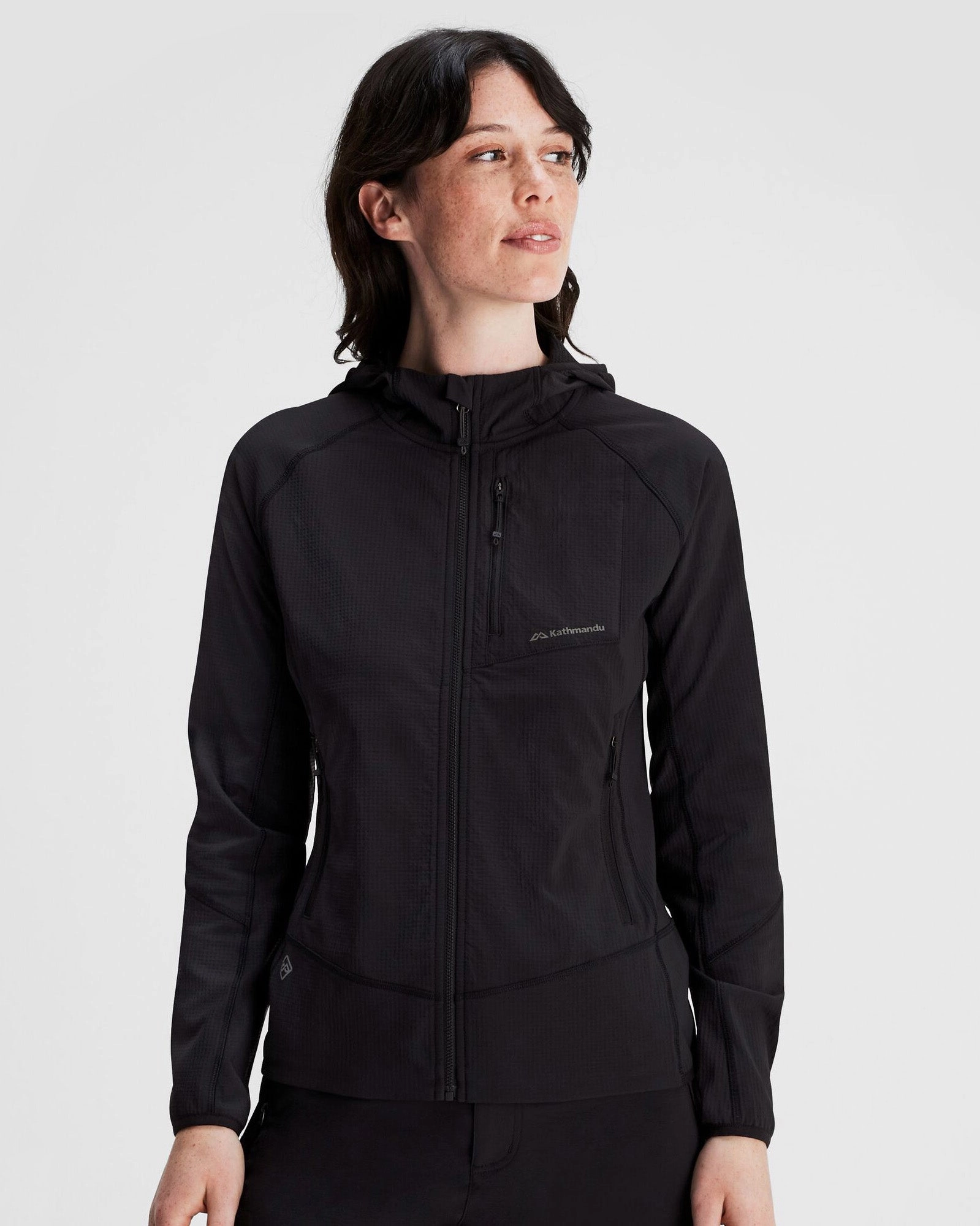 Lined Pockets Women's Aysen Hooded Fleece Jacket - Black Stingray