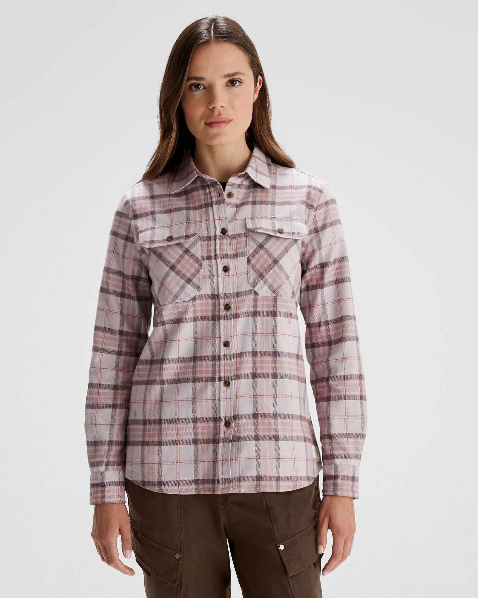 Women's Carrillon HF Long Sleeve Shirt  - Mountain Plaid Dove Moisture wicking