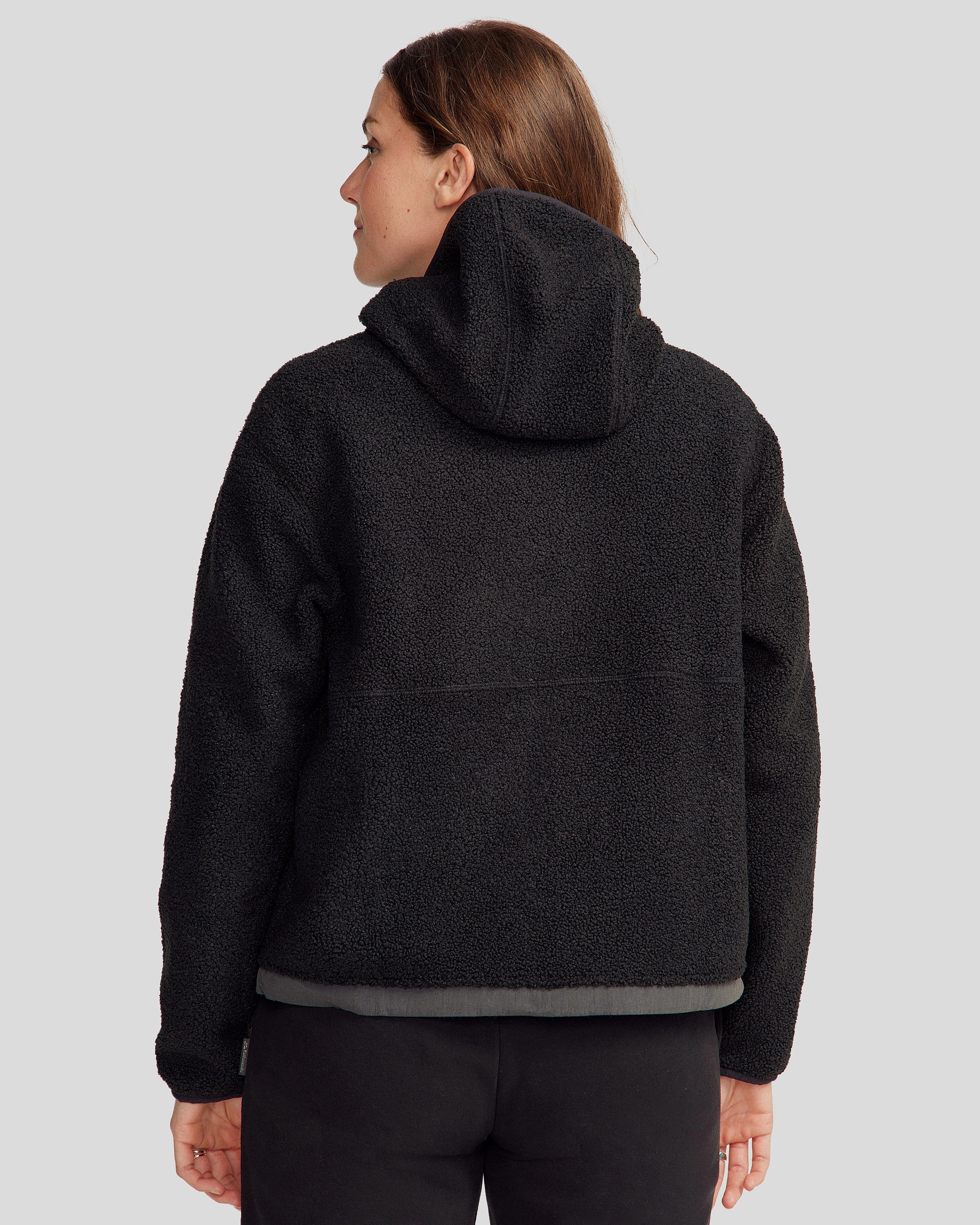Loose Weave Drop Shoulder Design Women's Co-Z High Pile Hooded Pullover v2 - Black Stingray