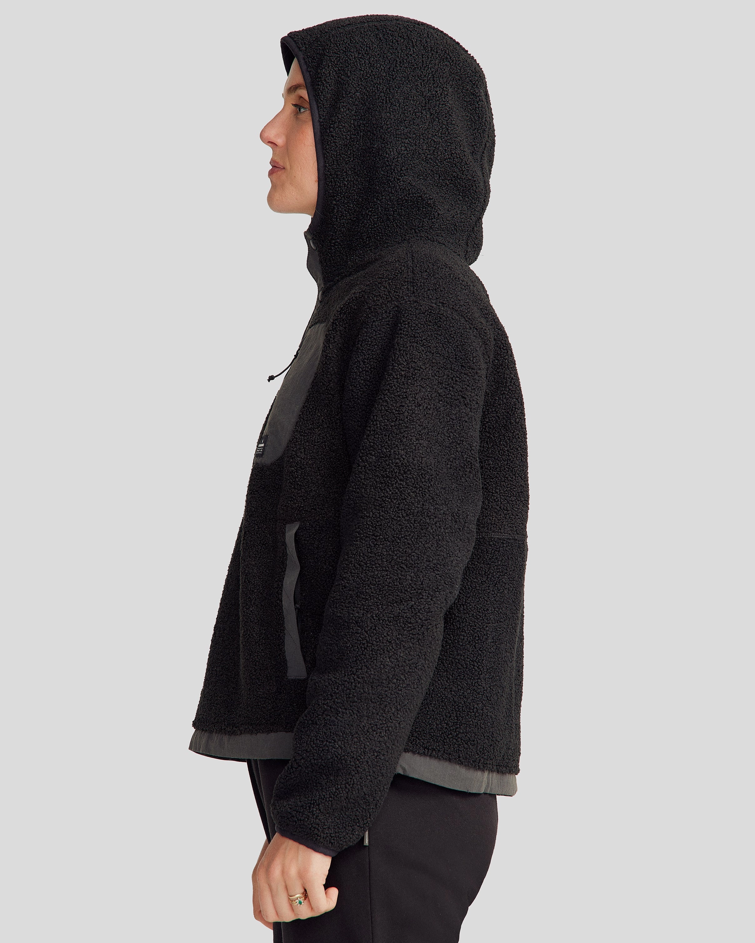 Women's Co-Z High Pile Hooded Pullover v2 - Black Stingray Double Layered Knit Moisture Wicking Fabric