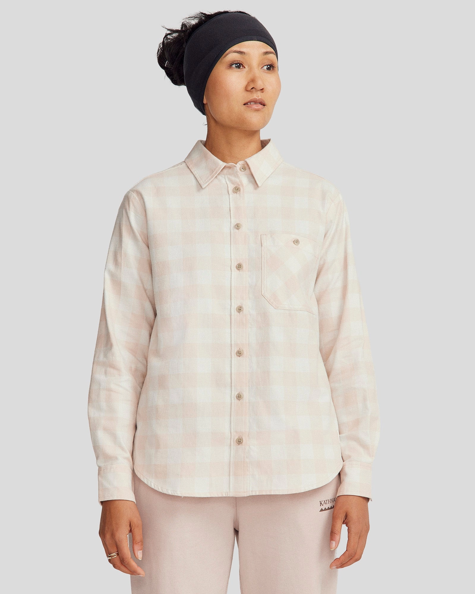 Women's Fyfe Flannel Shirt - Mineral Gingham Wrinkle Resistant Eco-Friendly Choice