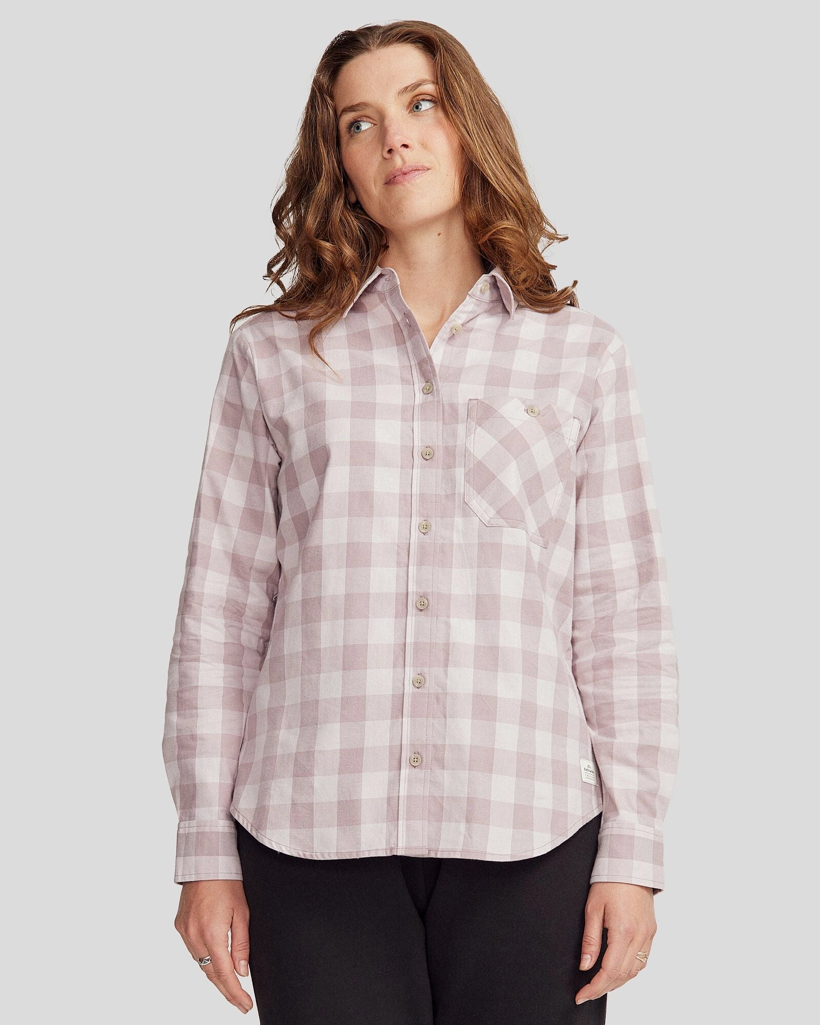 Women's Fyfe L/S Shirt - Thistle Gingham Shimmer Effect Minimalist fashion