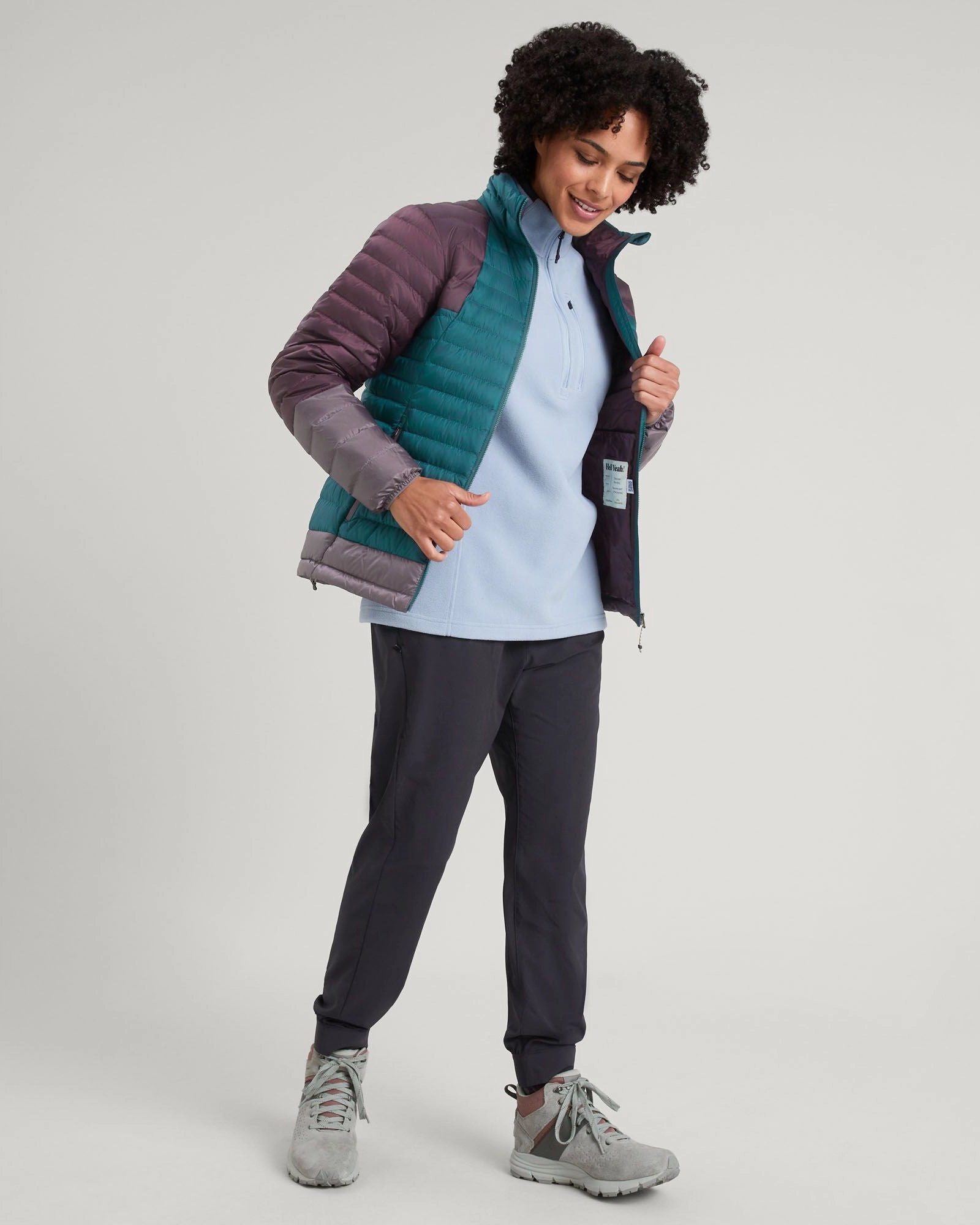 Women's Heli R Down Jacket - Deep Lagoon/Jam/Light Quartz Wrinkle Free Exterior