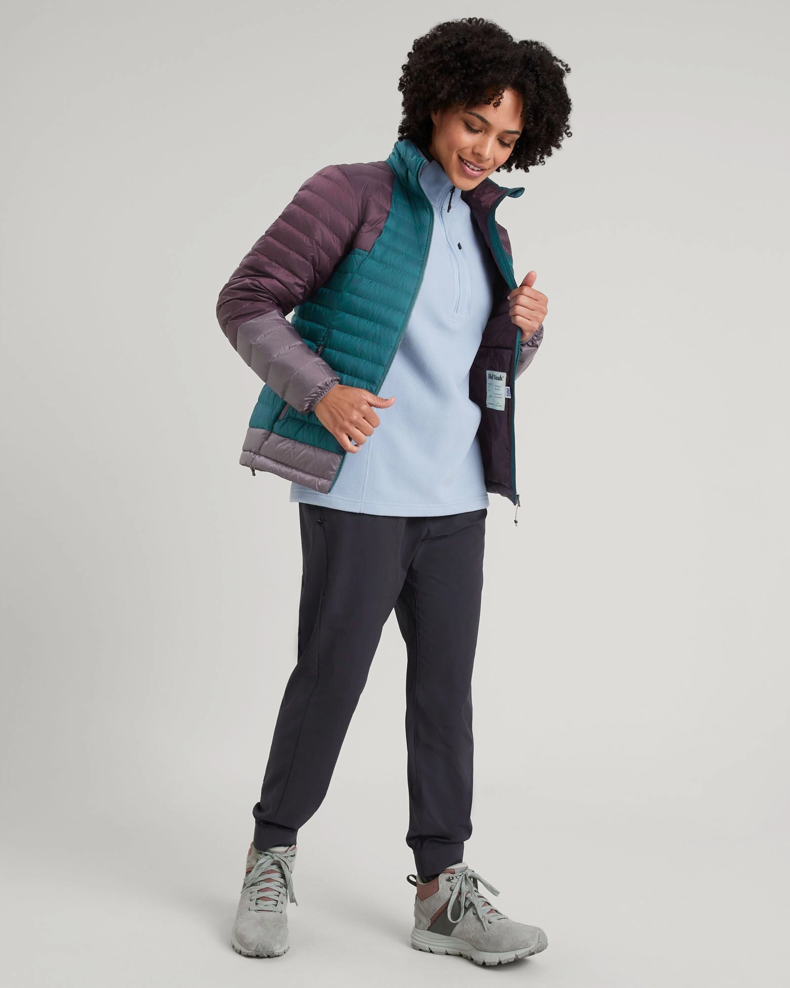 Women's Heli R Down Jacket - Deep Lagoon/Jam/Light Quartz DoubleLayeredHem Simple Chill Piece