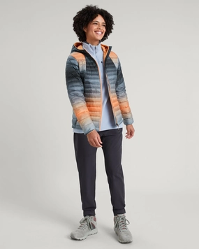 Women's Heli R Hooded Down Jacket - Lolly/Night Misty Mountains Print Warm Layers