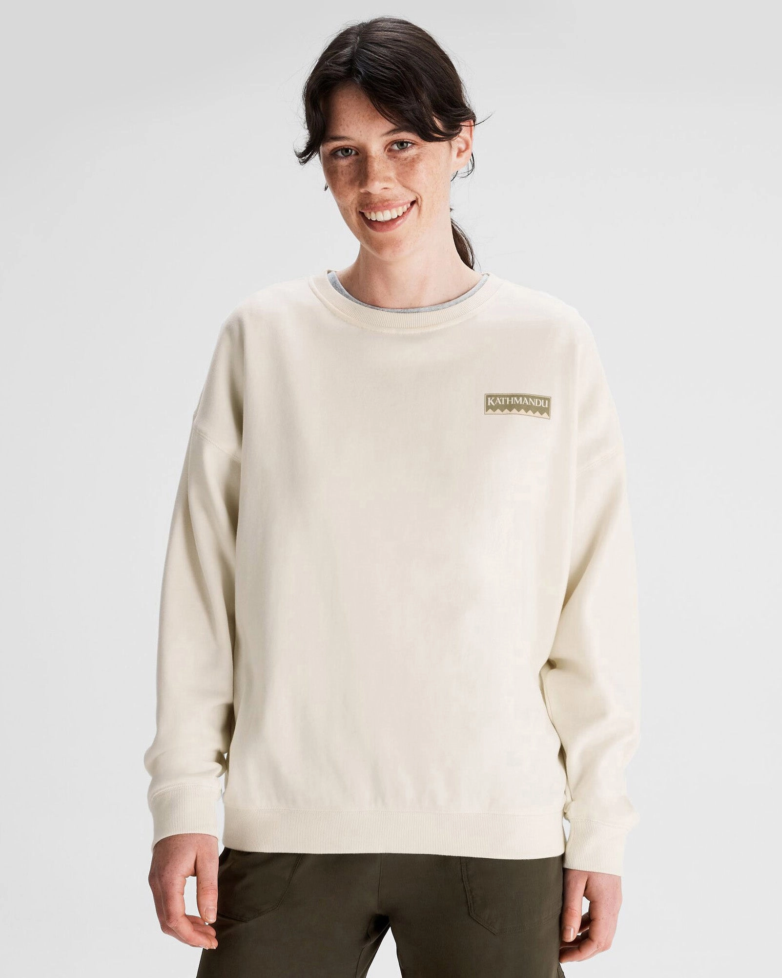 Women's Heritage Logo Slouchy LT BB Crew Sweatshirt - Natural Comfy Stretch Wear